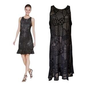 Alfani Black Geo Lace Mesh Overlay Plus Size 1X Sleeveless A-Line Dress